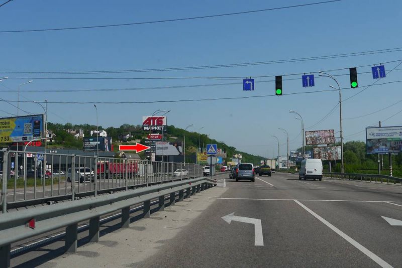 Билборд/Щит, Трассы, Київська область, Обухівський напрямок, с. Лісникі, Новообухівське шосе / вул. Ватутіна, 168 на світлофорі (біля "АТБ № 199") в напрямку Києва