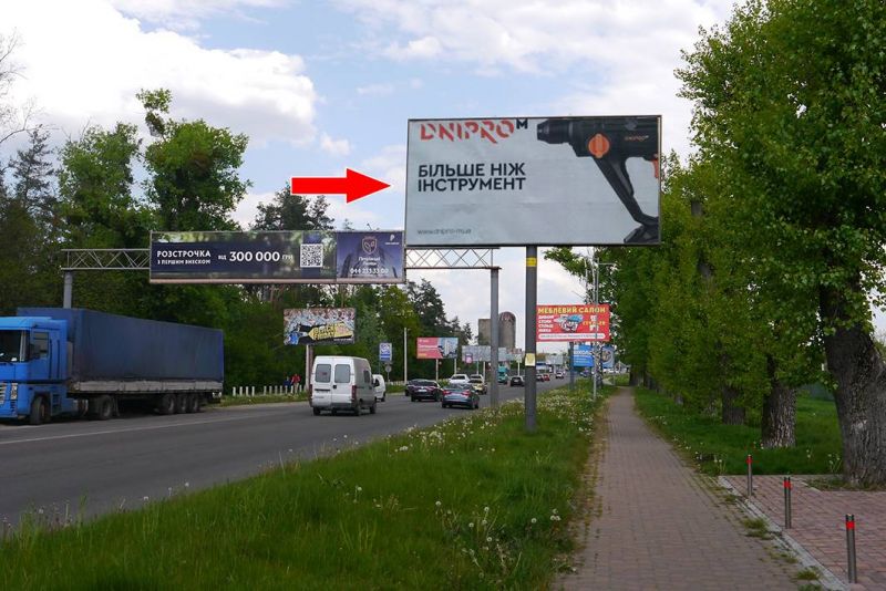 Билборд/Щит, Трассы, Київська область, вул. В. Кільцева, с. Софіївська Борщагівка, вул. Соборна, 75 м. за поворотом на вул. Зелену , біля відділу продажів ЖК " Sense City" ( в напрямку Києва)